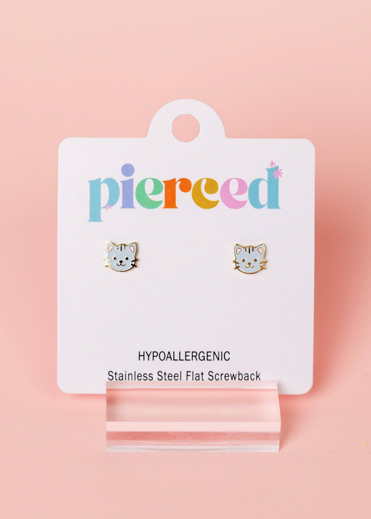 Pierced Co Gray Cat Screwback Earrings