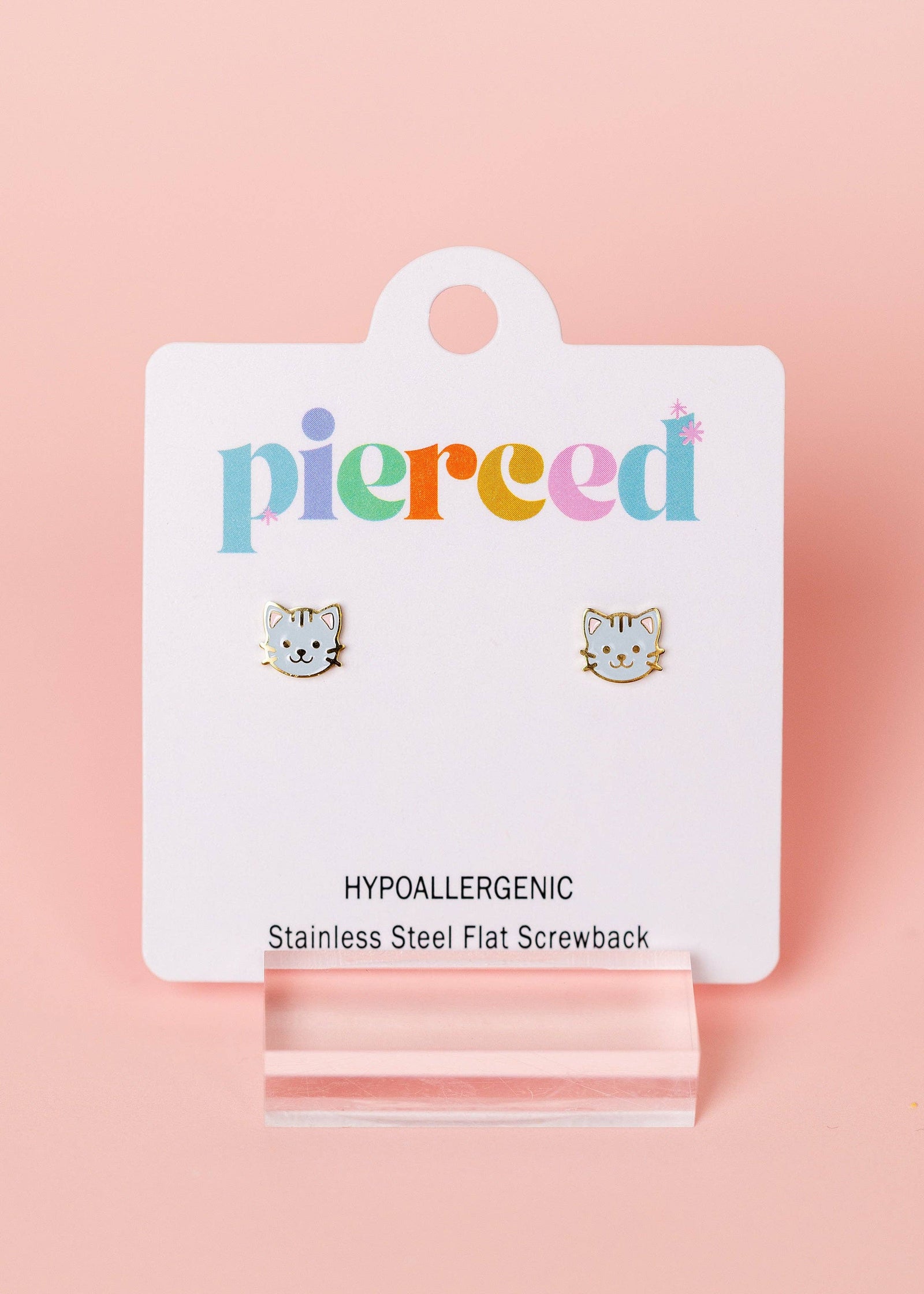 Pierced Co Gray Cat Screwback Earrings