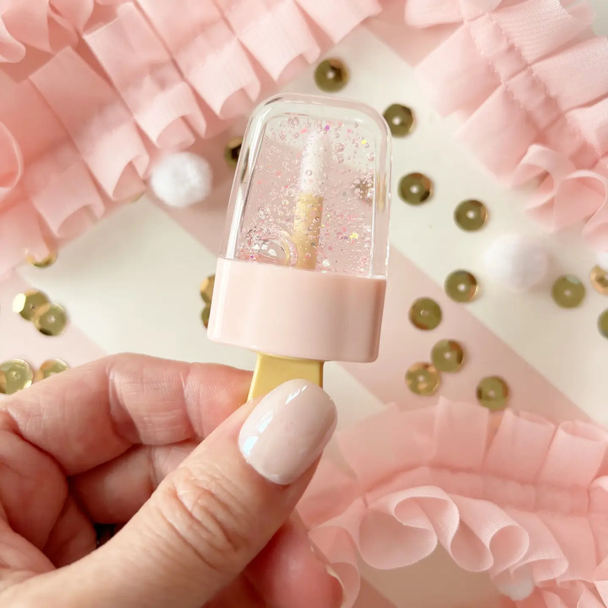 Neon Pop Pink Sparkle Popsicle Lip Gloss