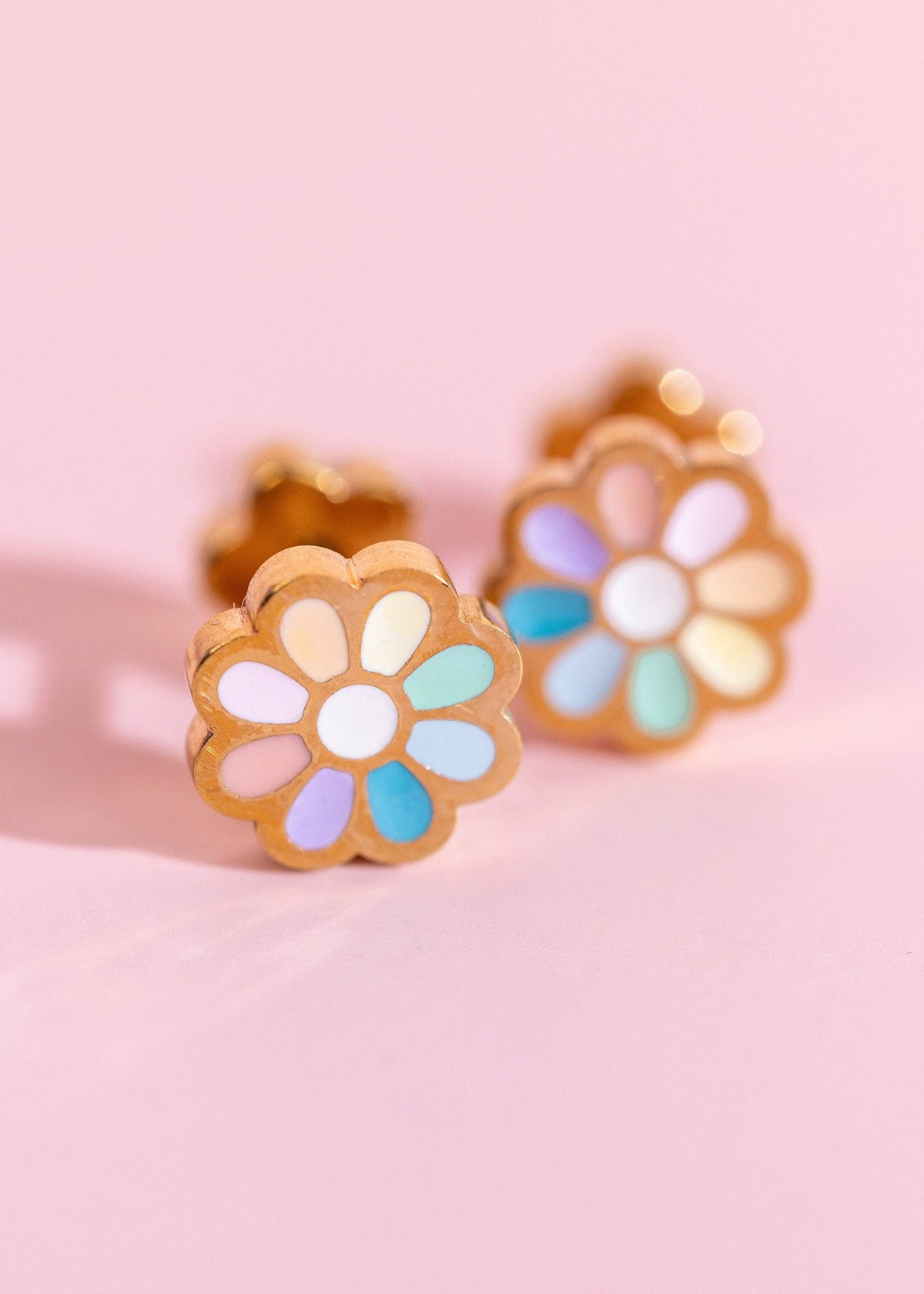 Pierced Co Rainbow Daisy Screwback Earrings