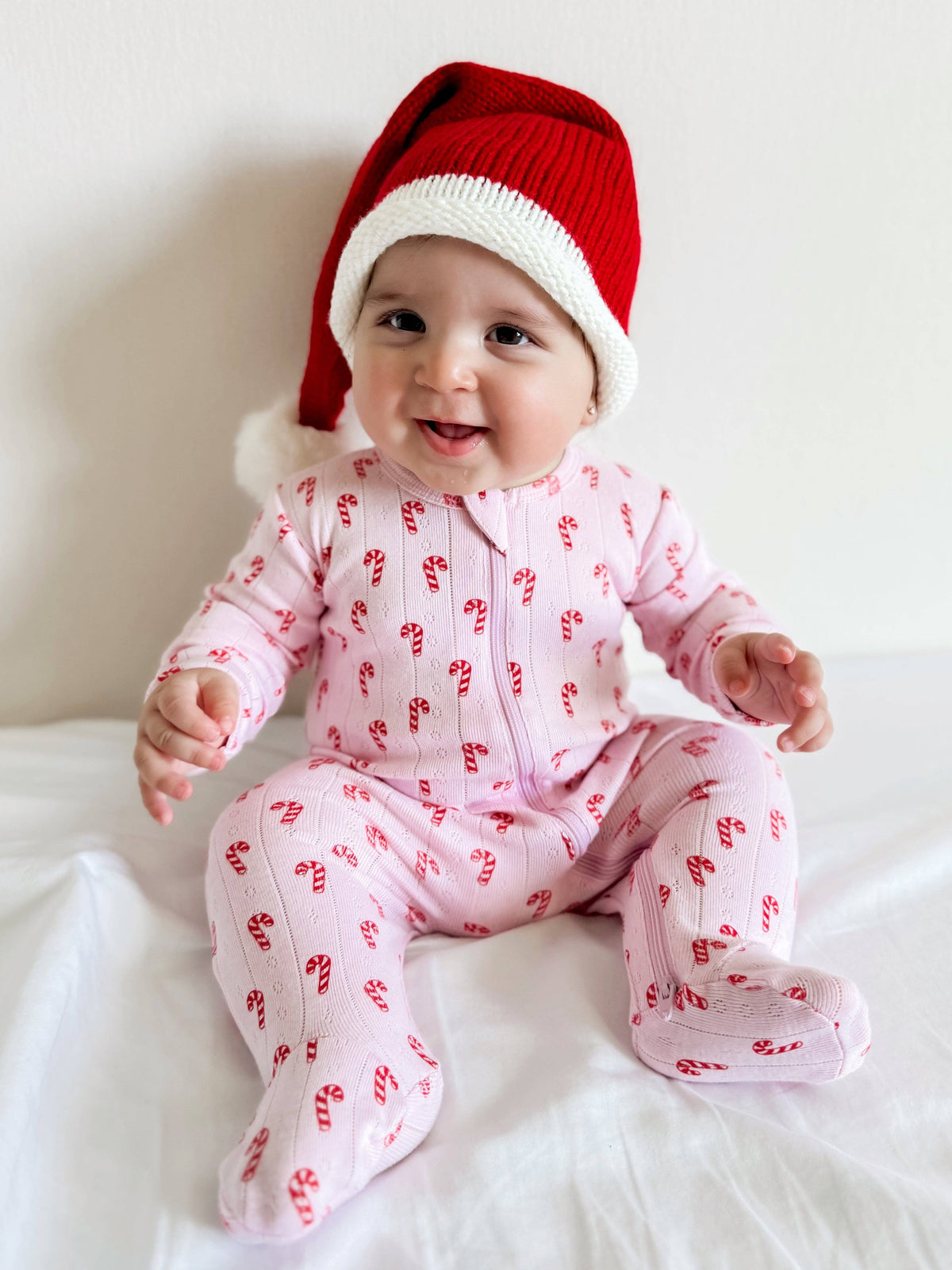 Pink Candy Cane Organic Pointelle 2-Way Zip Footie