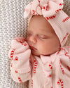 Organic Ruffle Waffle Zip Footie | Pink Candy Cane