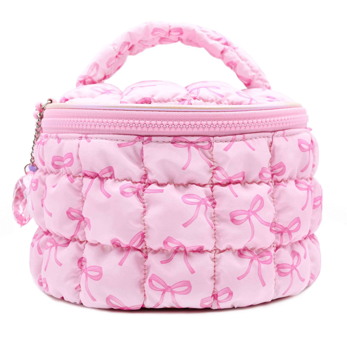 OMG Accessories - Bow Print Quilted Scrunchies Round Glam Bag