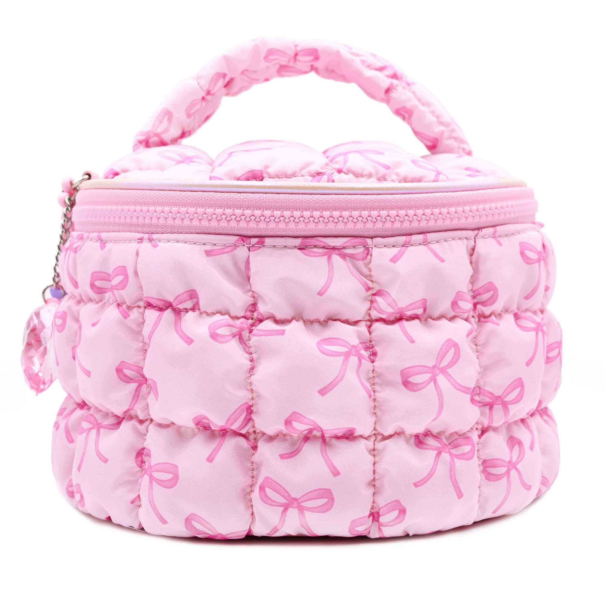 OMG Accessories - Bow Print Quilted Scrunchies Round Glam Bag