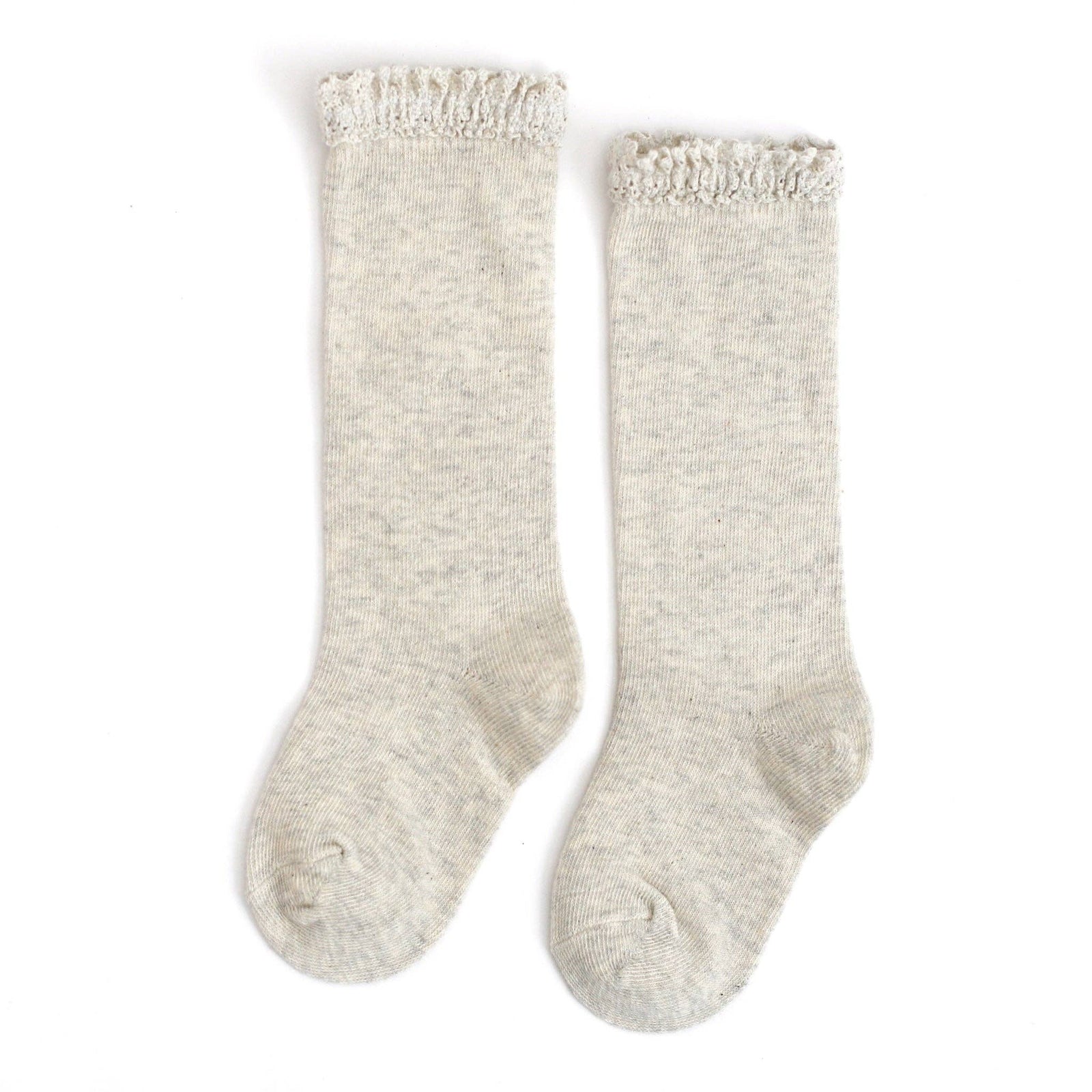 Little Stocking Co. Lace Top Knee High Socks | Heathered Ivory