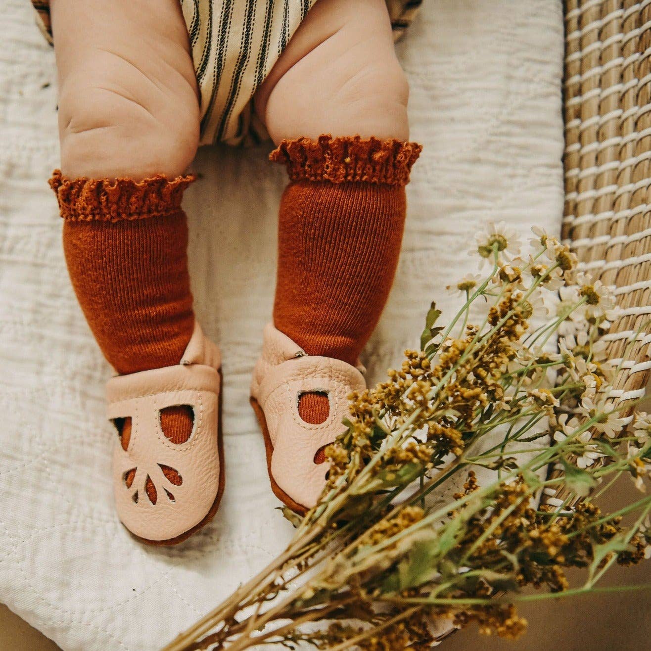 Little Stocking Co. Lace Top Knee High Socks | Sugar Almond
