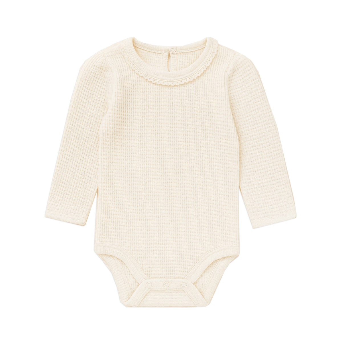 Colored Organics Langley Waffle Knit Lace Neckline Bodysuit