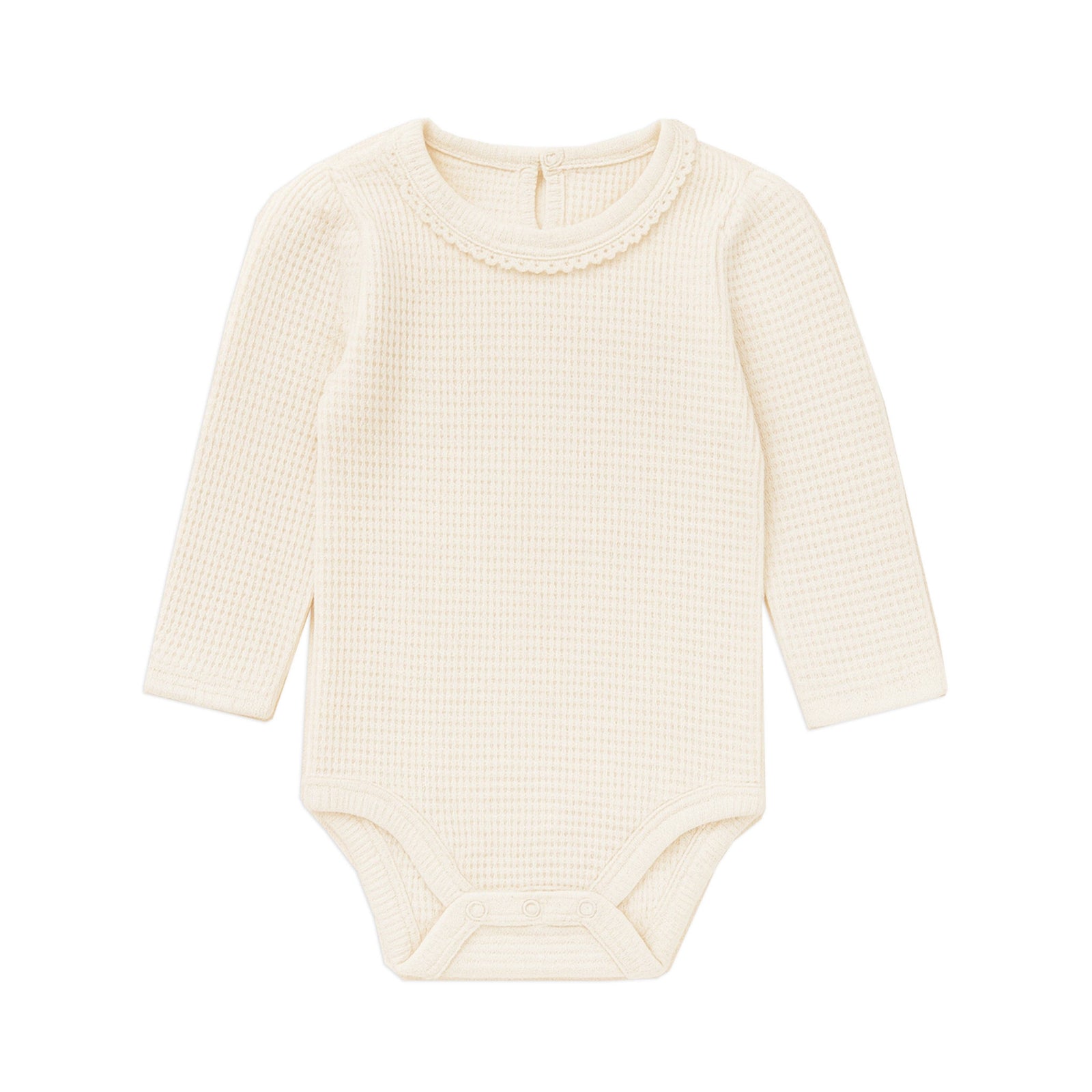 Colored Organics Langley Waffle Knit Lace Neckline Bodysuit