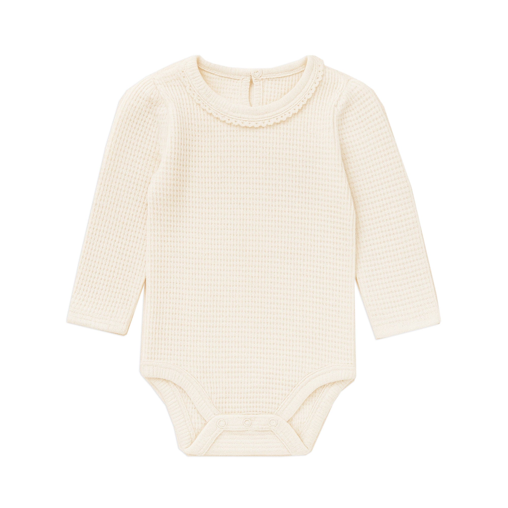 Colored Organics Langley Waffle Knit Lace Neckline Bodysuit