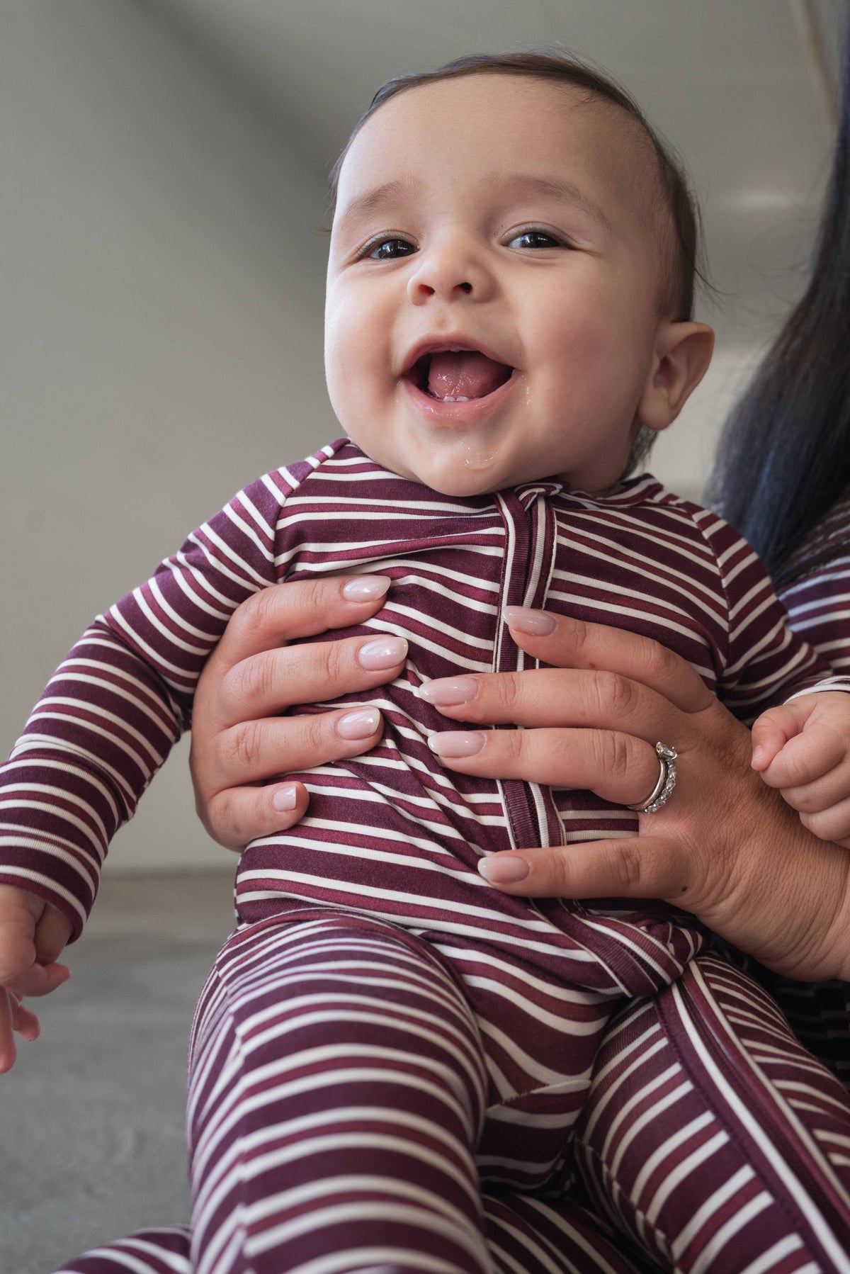 Forever French Baby  Bamboo Zip Pajamas | Maroon Stripe