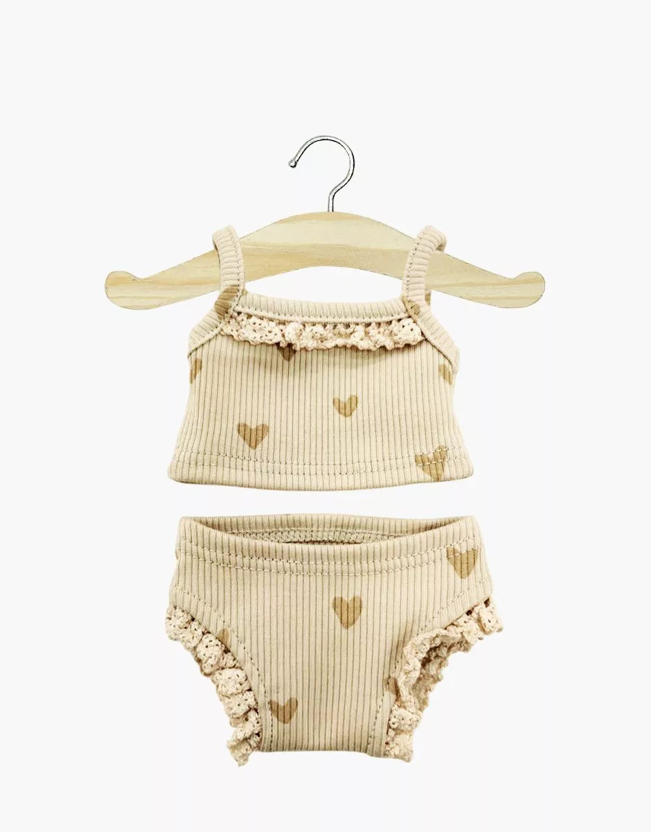 Minikane Ribbed Tank Set | Beige Hearts
