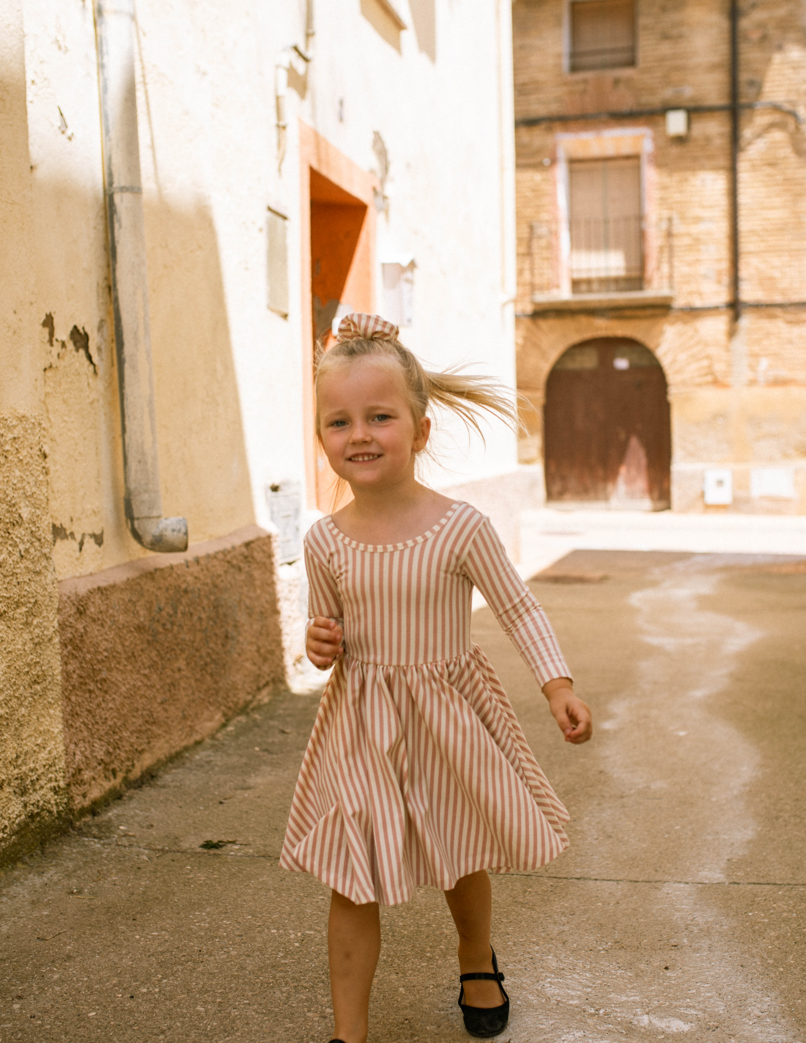 Good Apples Kids Twirl Dress | Thin Pink Stripes