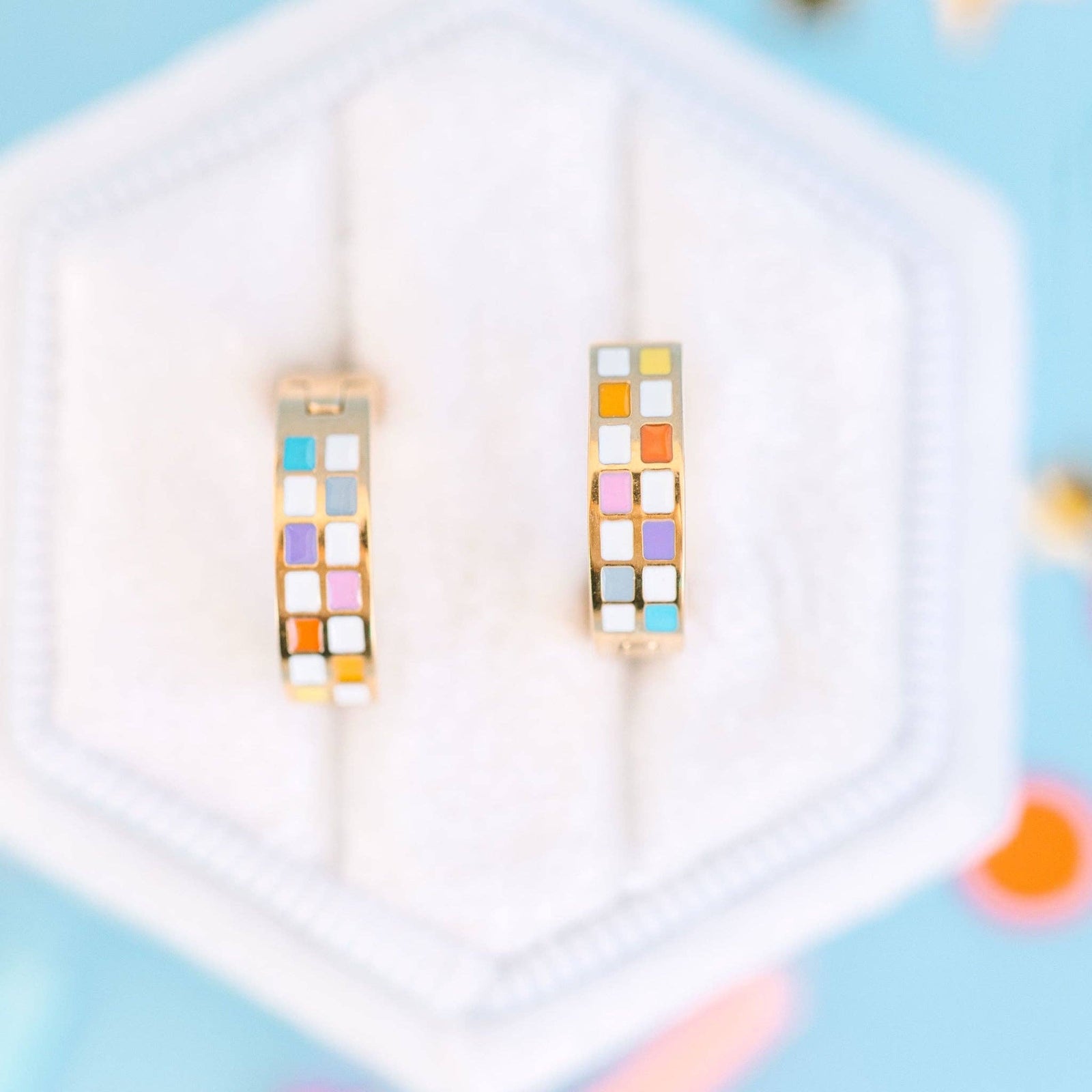 Pierced Co Rainbow Checkered Huggies