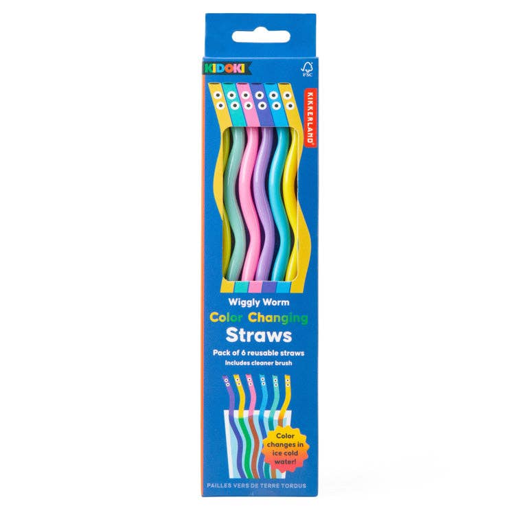Kikkerland Kidoki WigglyWorm Color Changing  Straws