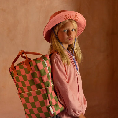 Sticky Lemon Farmhouse Checkerboard Backpack | Sprout Green + Flower Pink