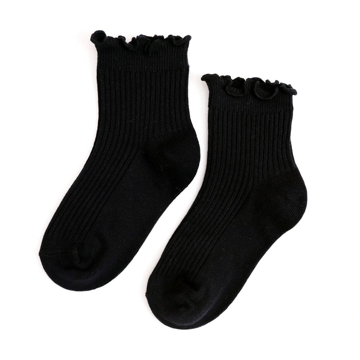 Little Stocking Co. Ribbed Lettuce Trim Midi Socks | Black