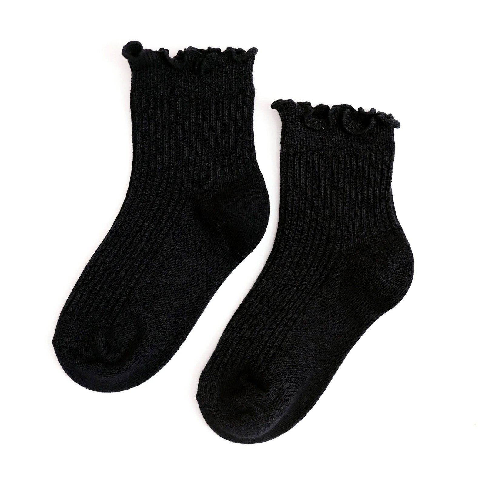 Little Stocking Co. Ribbed Lettuce Trim Midi Socks | Black