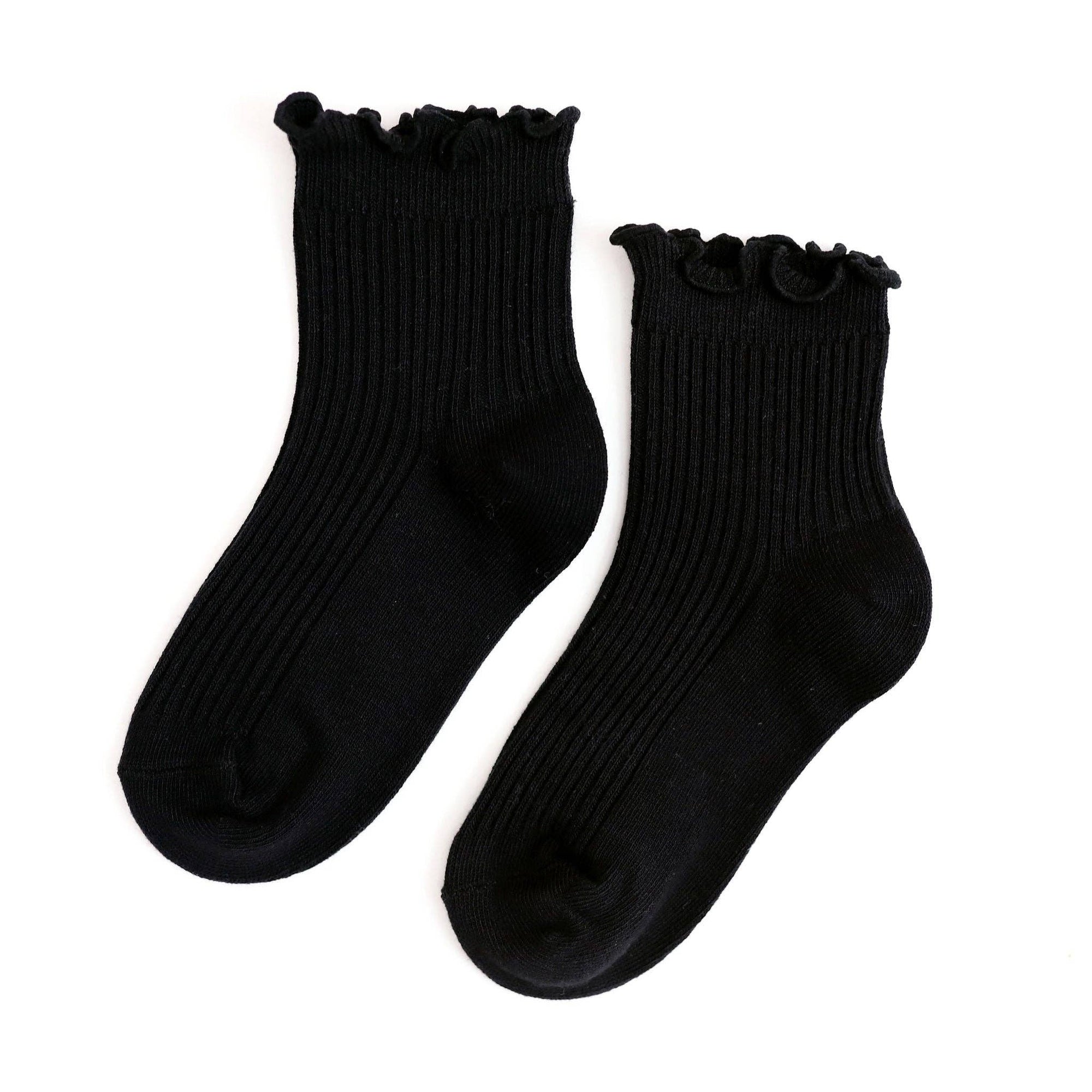 Little Stocking Co. Ribbed Lettuce Trim Midi Socks | Black