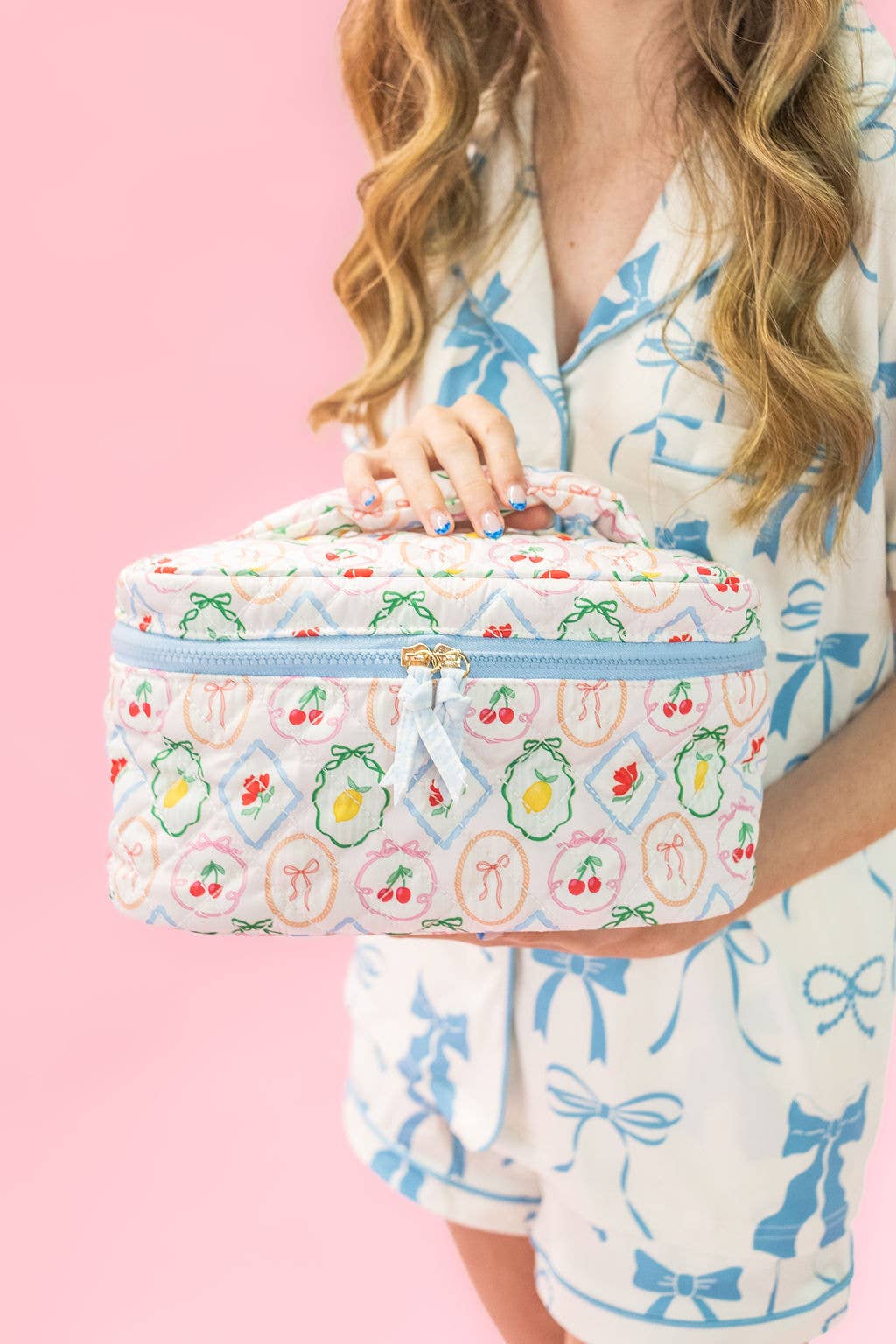 Rock Paper Scissors - Quilted Cosmetic Bag with Top Handle - Fruit Cocktail