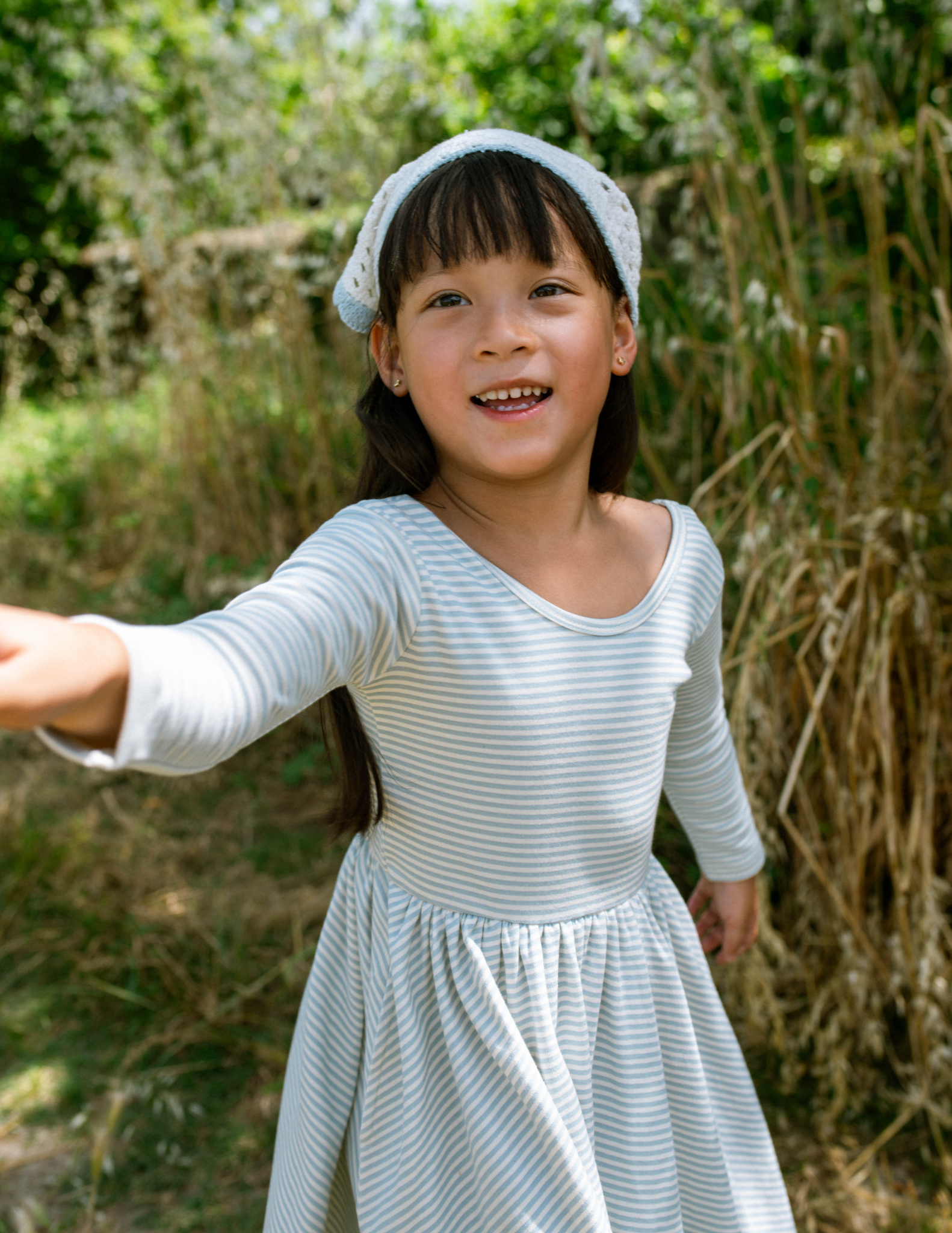 Good Apples Kids Twirl Dress | Horizontal Blue Stripes