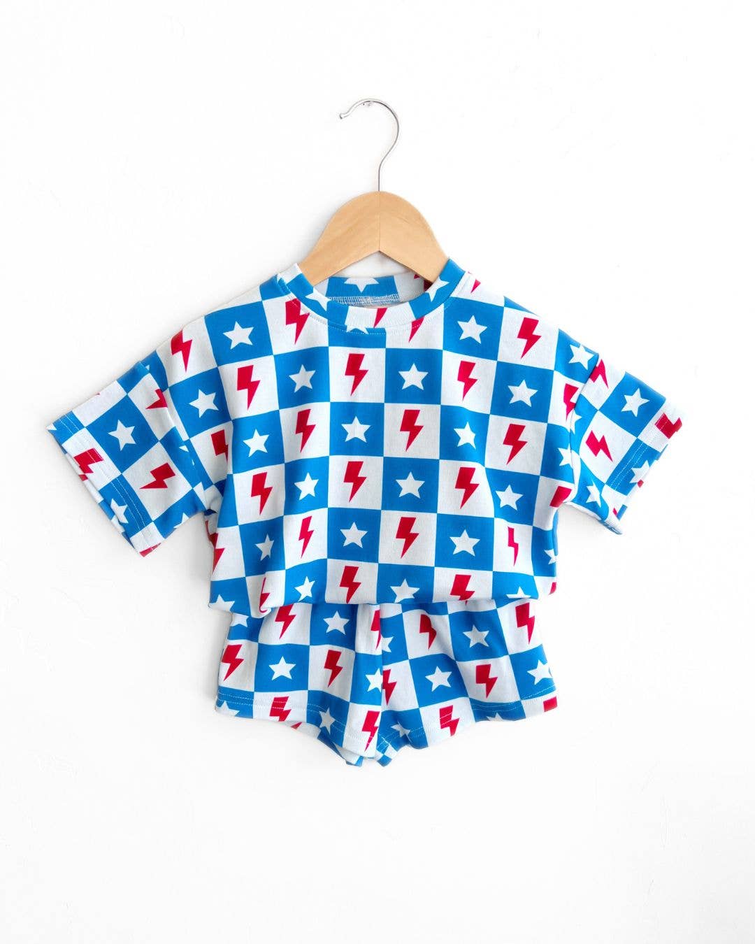 Red + Blue Shorts Set | Checks & Stars