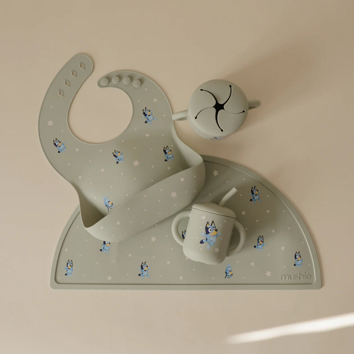 Bluey x Mushie Silicone Training Cup + Straw | Blue Sage