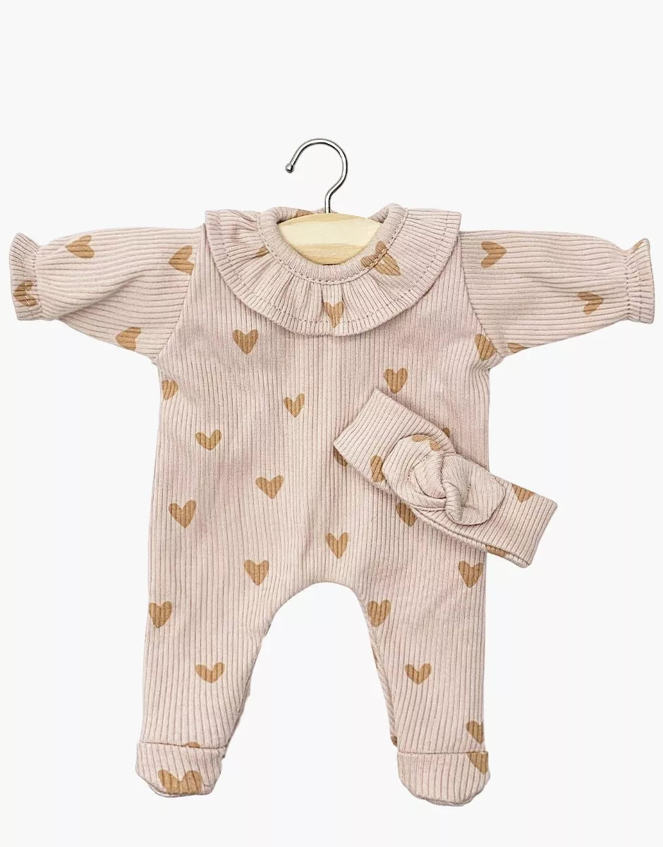 Minikane Ribbed Footie + Headband Set for Babies | Mauve Hearts