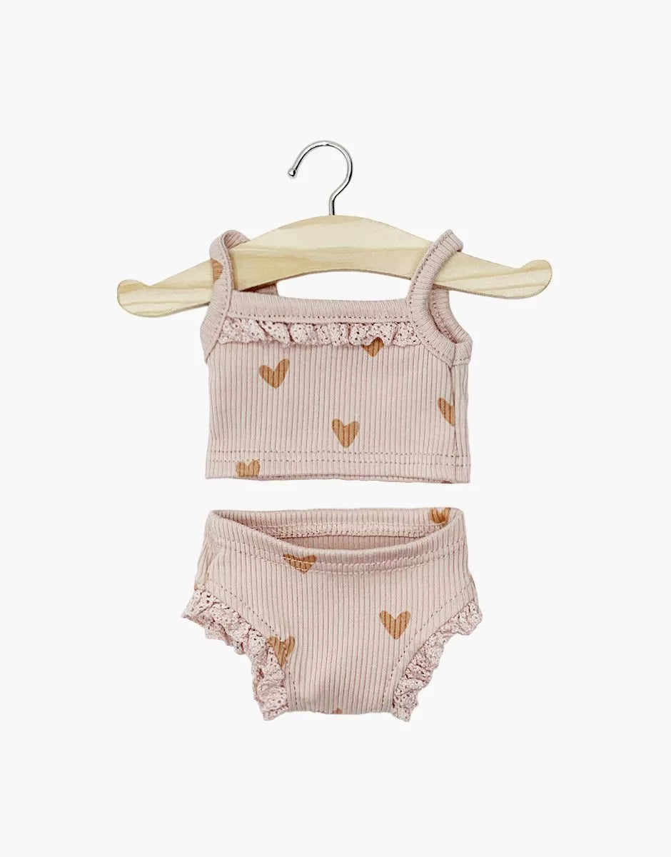 Minikane Ribbed Tank Set | Pink Hearts