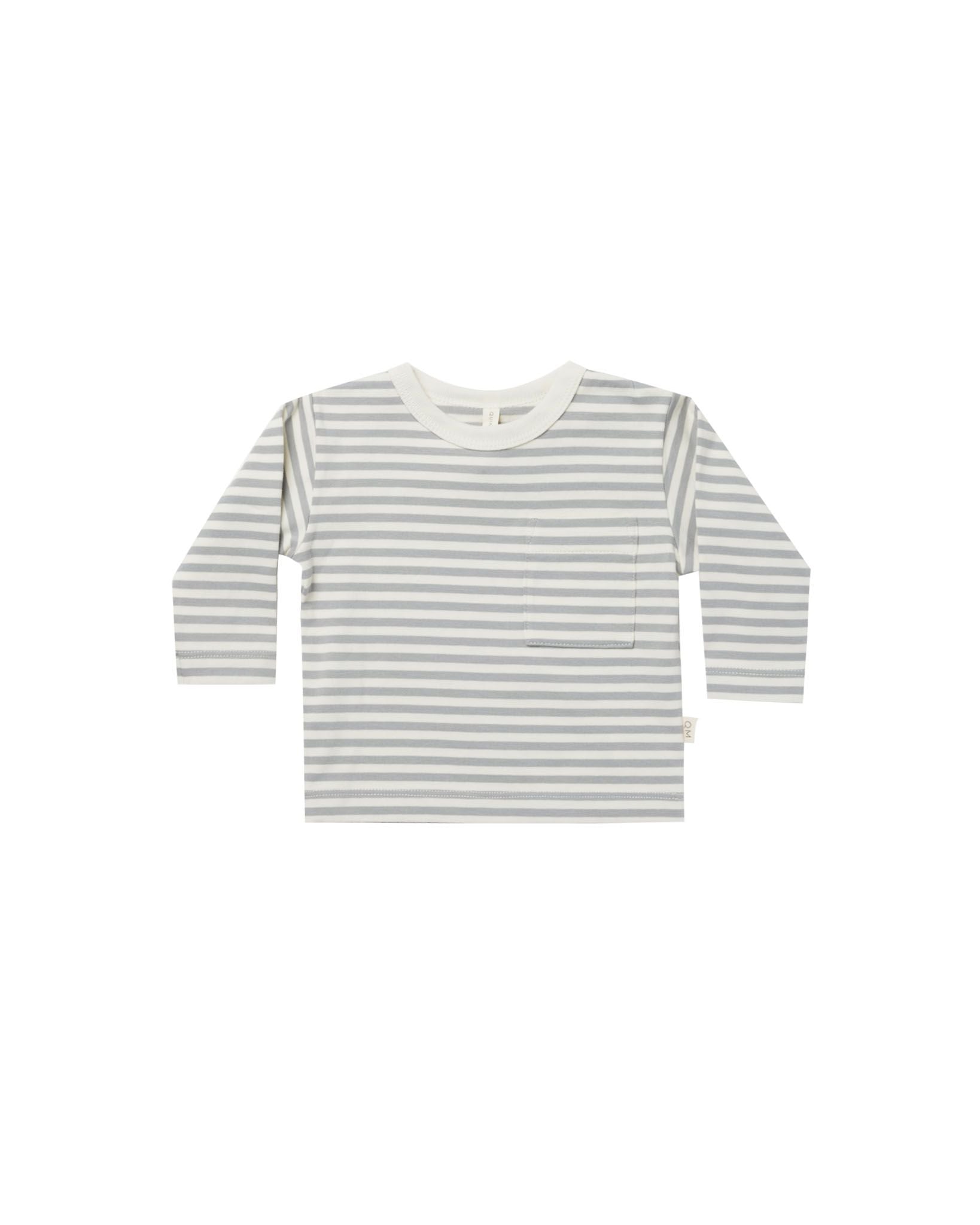 Quincy Mae Long Sleeve Pocket Tee | Dusty Blue Stripe