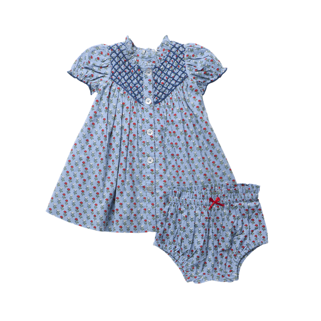 Pink Chicken Baby Girls Lucia Dress Set | Light Blue Carnation