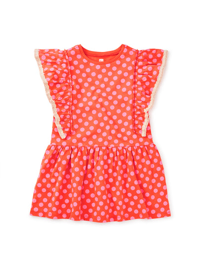 Tea Collection Crochet Trim Ruffle Dress | Polka Dots in Red