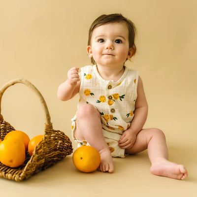 Organic Muslin Bubble Romper | Tangerine