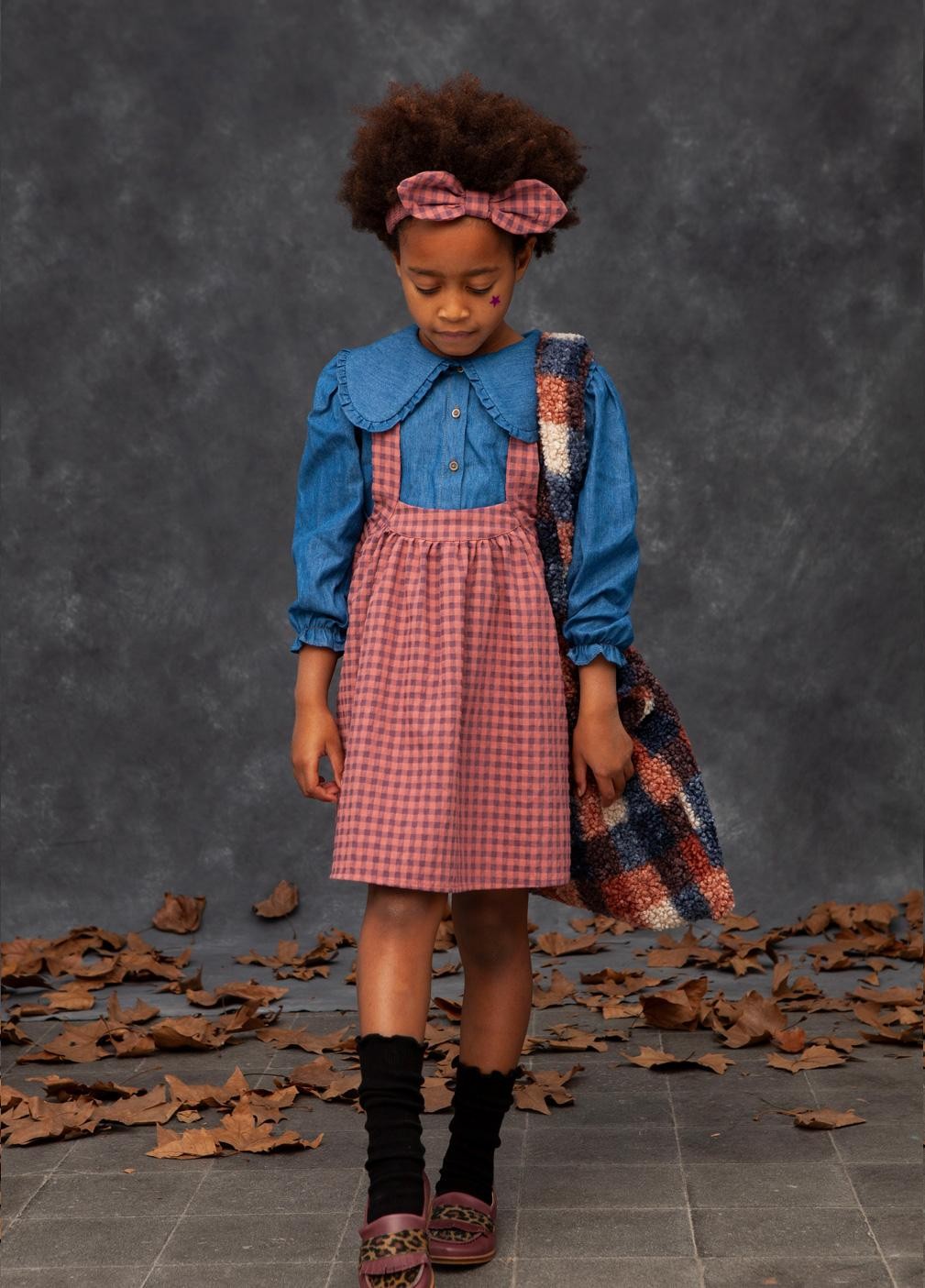 Tocoto Vintage Gingham Skirt with Suspenders
