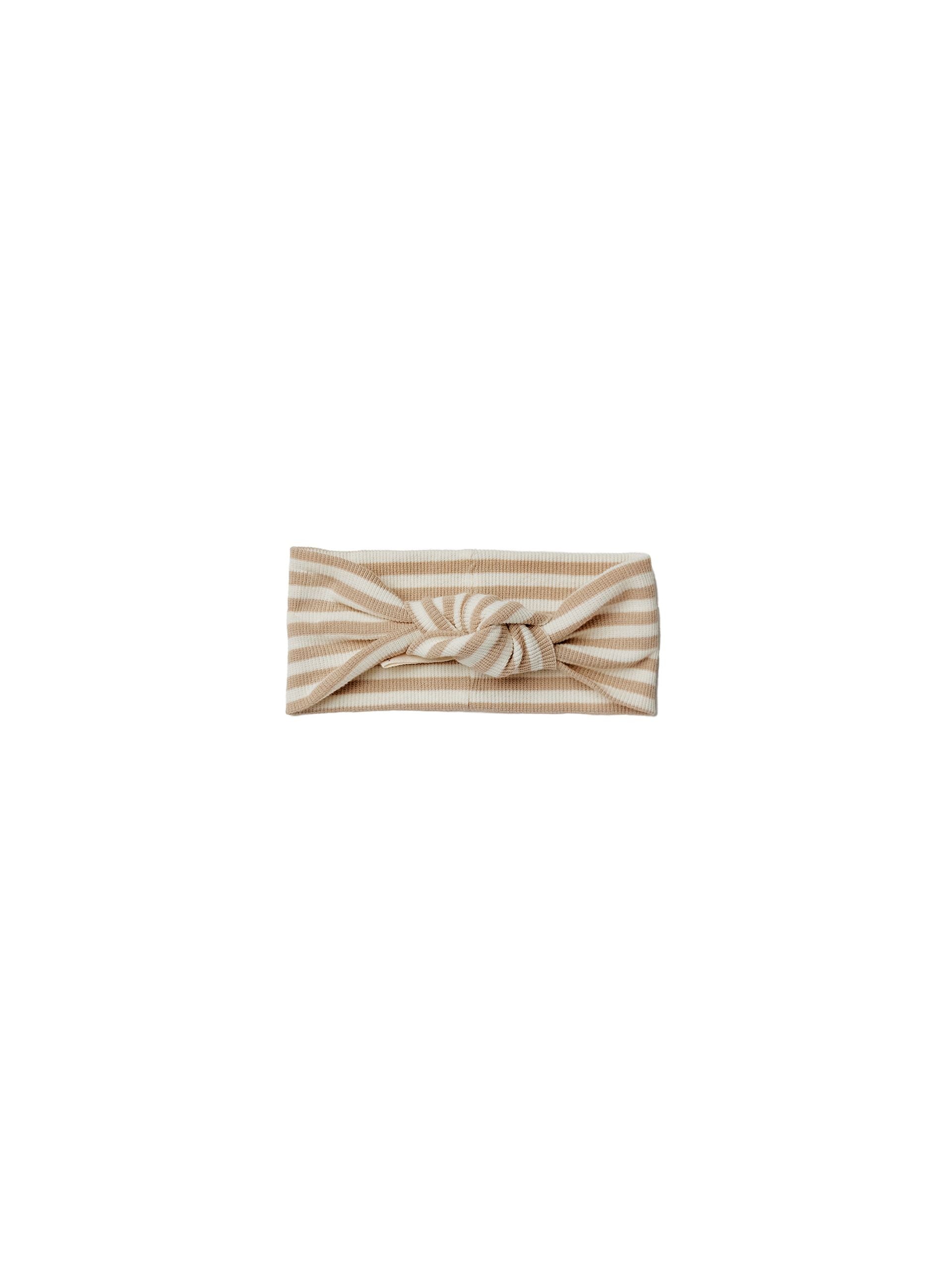 Quincy Mae Ribbed Knotted Headband | Latte Stripe